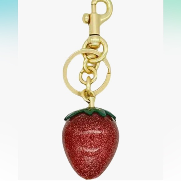 Red Strawberry purse charm Keychain with gold hardware clip perfectly cute - Picture 2 of 3